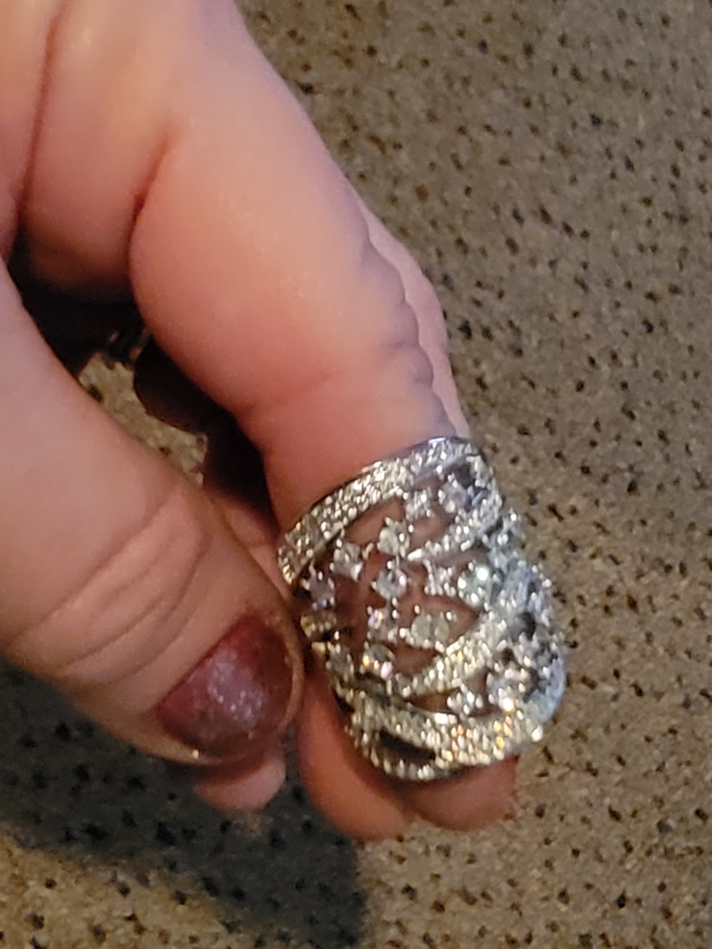 Silver Crystal Filigree Statement Ring